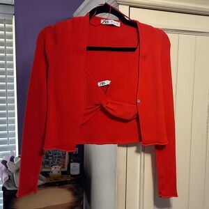 Zara Vibrant Red Knit Cardigan